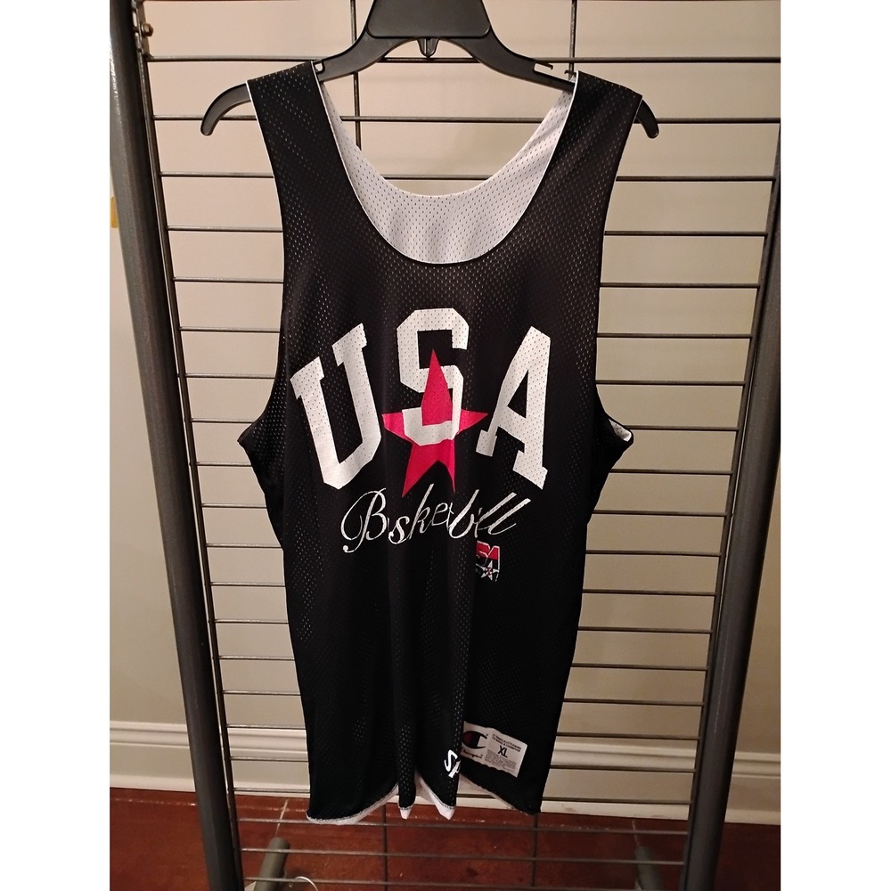 Vintage Champion USA Basketball Reversible Mesh Jersey Black White XL Made n USA